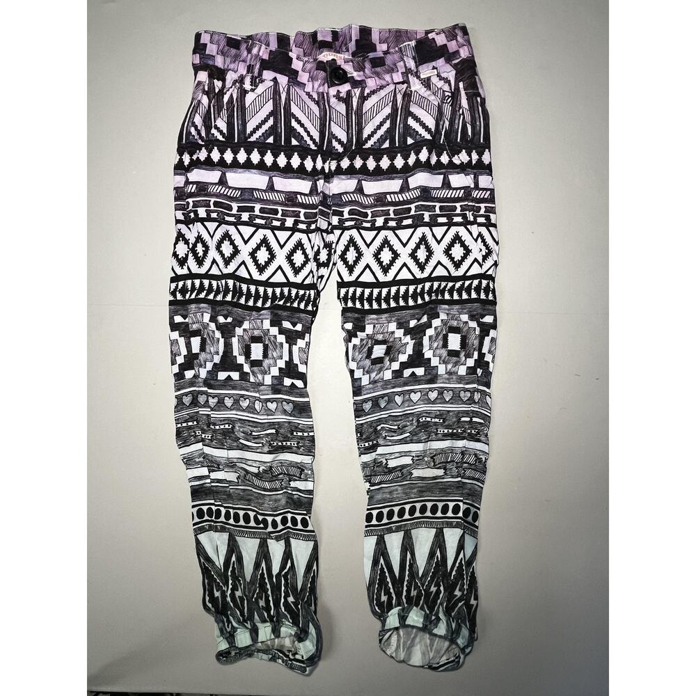 Munster Pants Youth 6 Black‎ White Purple Aztec Tribal Print Joggers Elastic